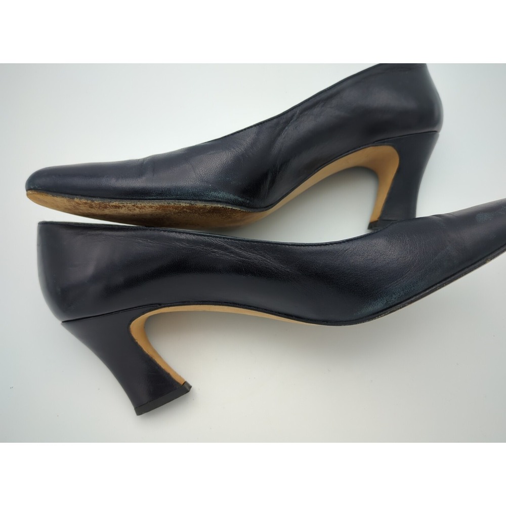 Vtg‎ Rosina Ferragamo Schiavone Block Heeled Pumps Navy Blue Leather Womens 7.5 - Picture 5 of 16